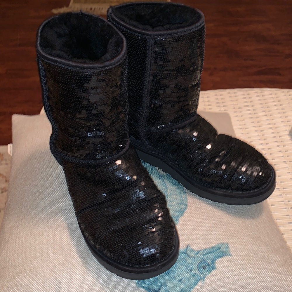 Ugg Sequined Black Boots, Sz 7M, EUC